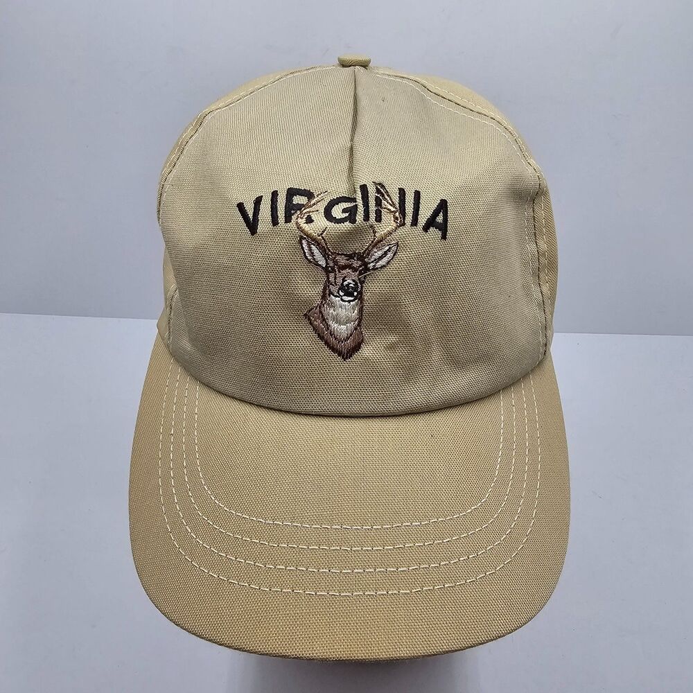 Vintage Virginia Deer Buck Embroidered Hat Tan Snapback Made in USA Hunting OSFA